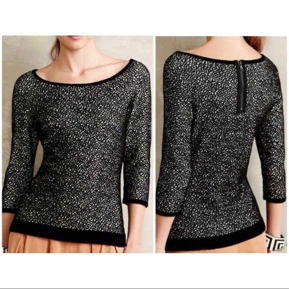 Moth Anthropologie Womens Sz S Black Textured Ballet Neck Pullovers Sweater - Picture 1 of 11